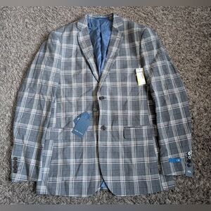 NWT Gino Vitale Grey Slim Fit 2-Button Plaid Suit Jacket Men's 40L